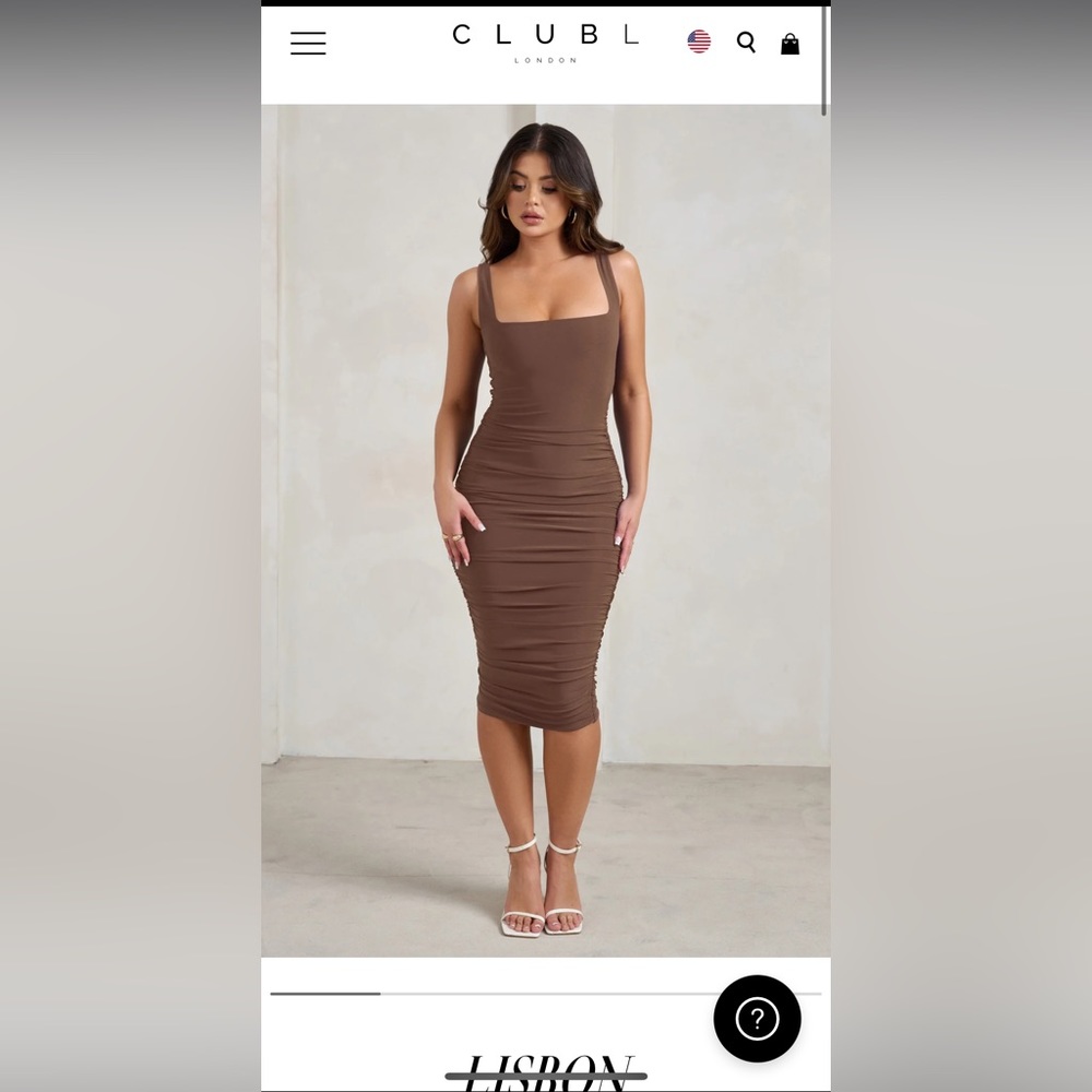 Lisbon | Chocolate Square
Neck Ruched Midi Dress